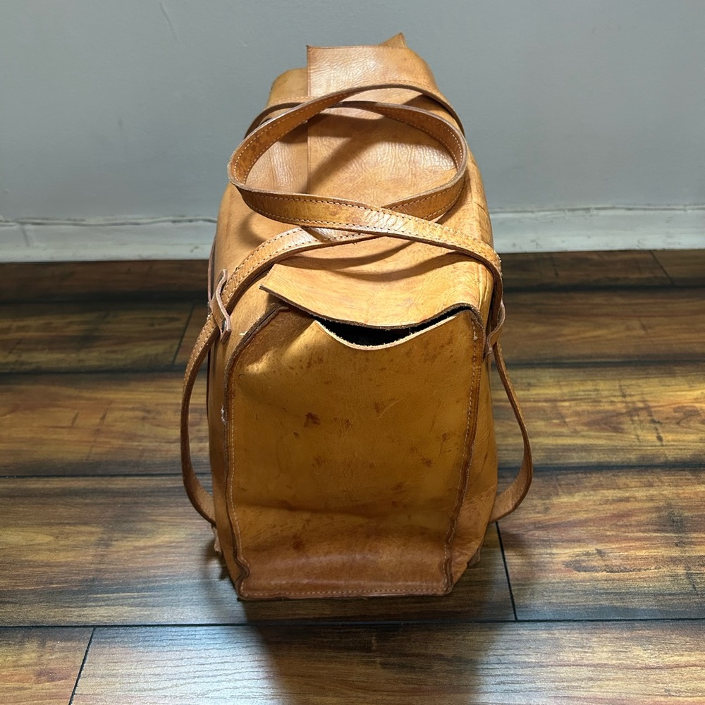Vachetta Leather Unique Hand Made Doctor's Bag Vintage Artisan Open Flap Tote - Picture 10 of 11